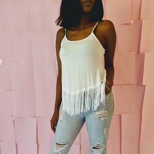 White fringe tank top